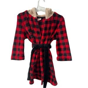 Embroidered Boys' Hooded Robe With 3D Moose Ears & Antlers, Red and Black XS